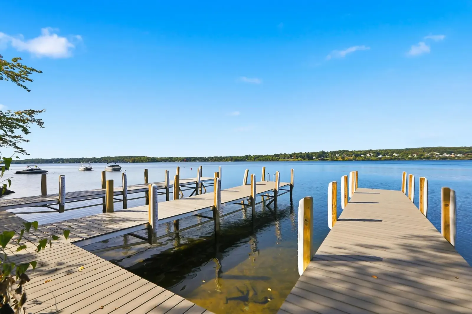 Boat slips looking out onto Lake Winnipesaukee