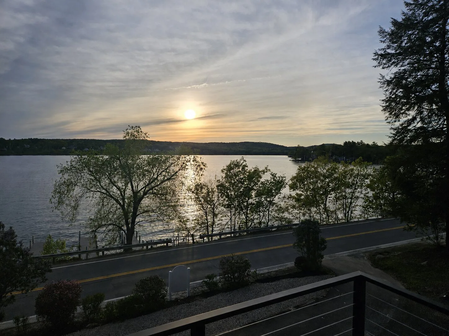 Sunset over Lake Winnipesaukee from the deck at Bully’s Bay